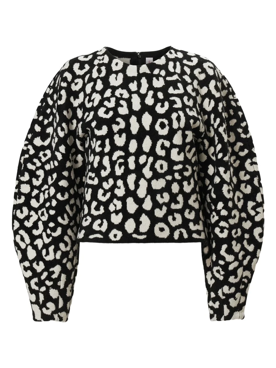 Carolina Herrera Women's Leopard Chenille Puff-Sleeve Sweater
