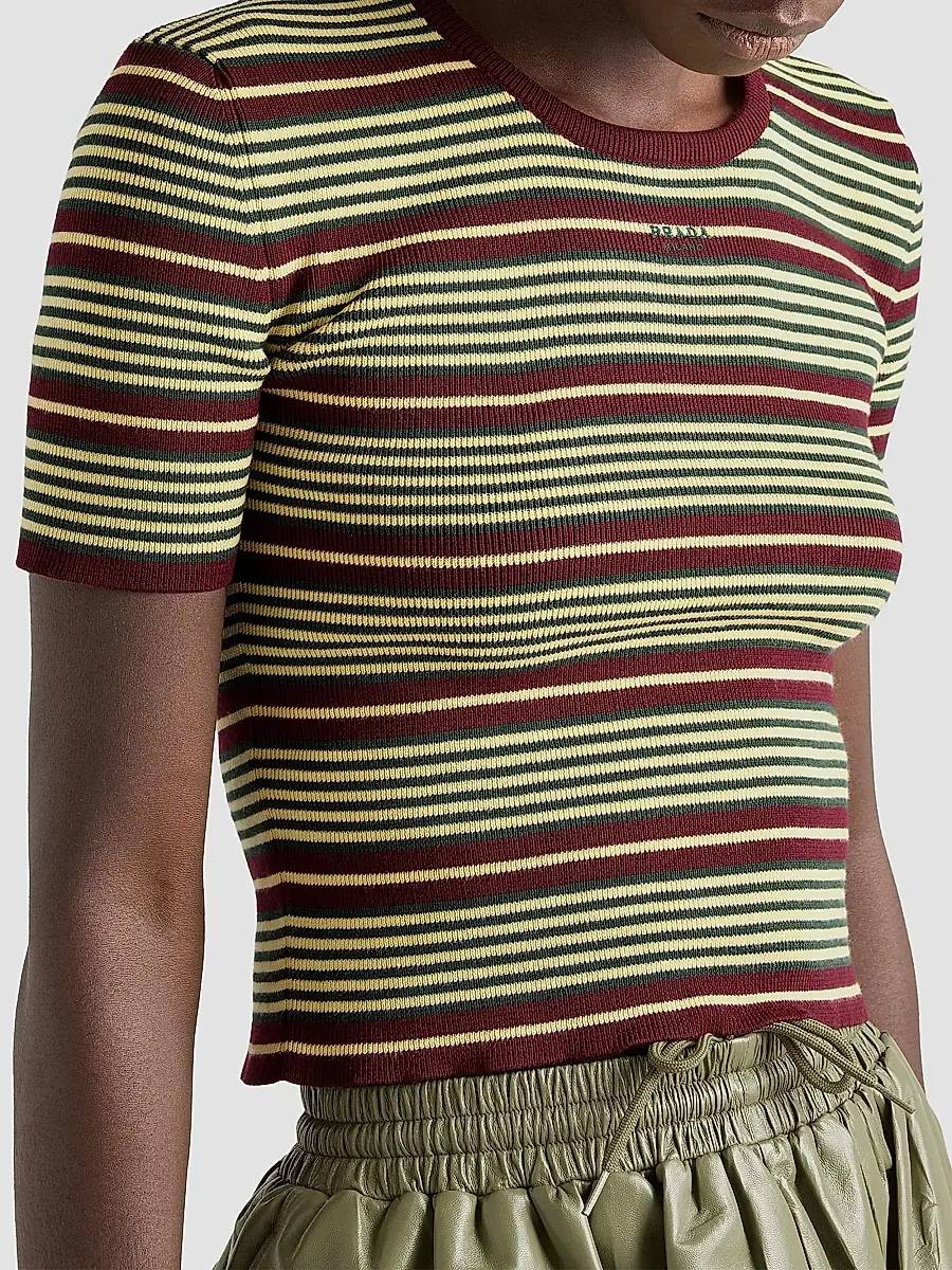 Prada Women's Short-Sleeved Striped Cotton Sweater | Thumbnail 4