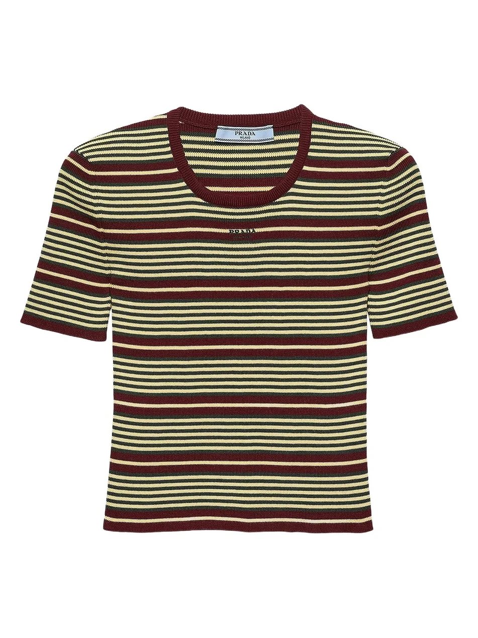 Women's Short-Sleeved Striped Cotton Sweater