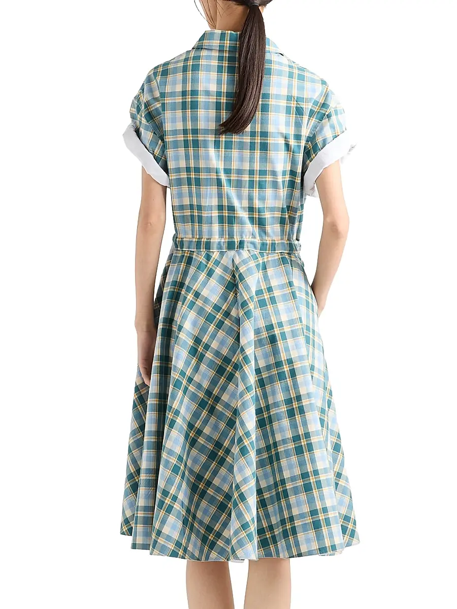 Prada Women's Embroidered Checked Cotton Dress | Thumbnail 3