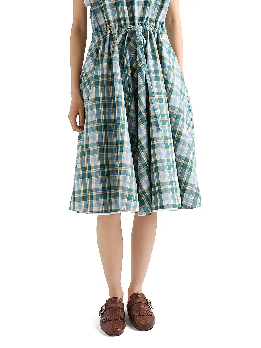 Prada Women's Embroidered Checked Cotton Dress | Thumbnail 5