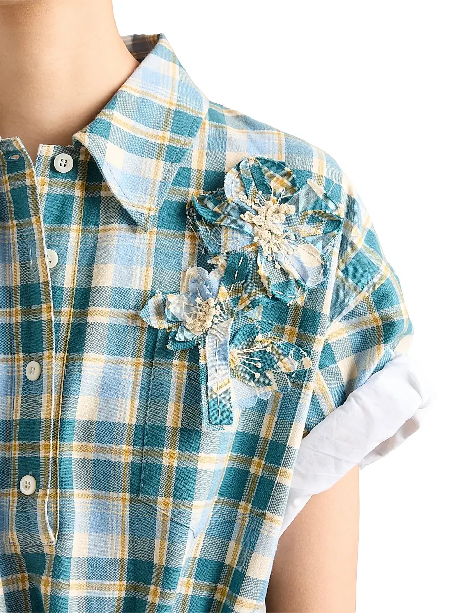 Prada Women's Embroidered Checked Cotton Dress | Thumbnail 6