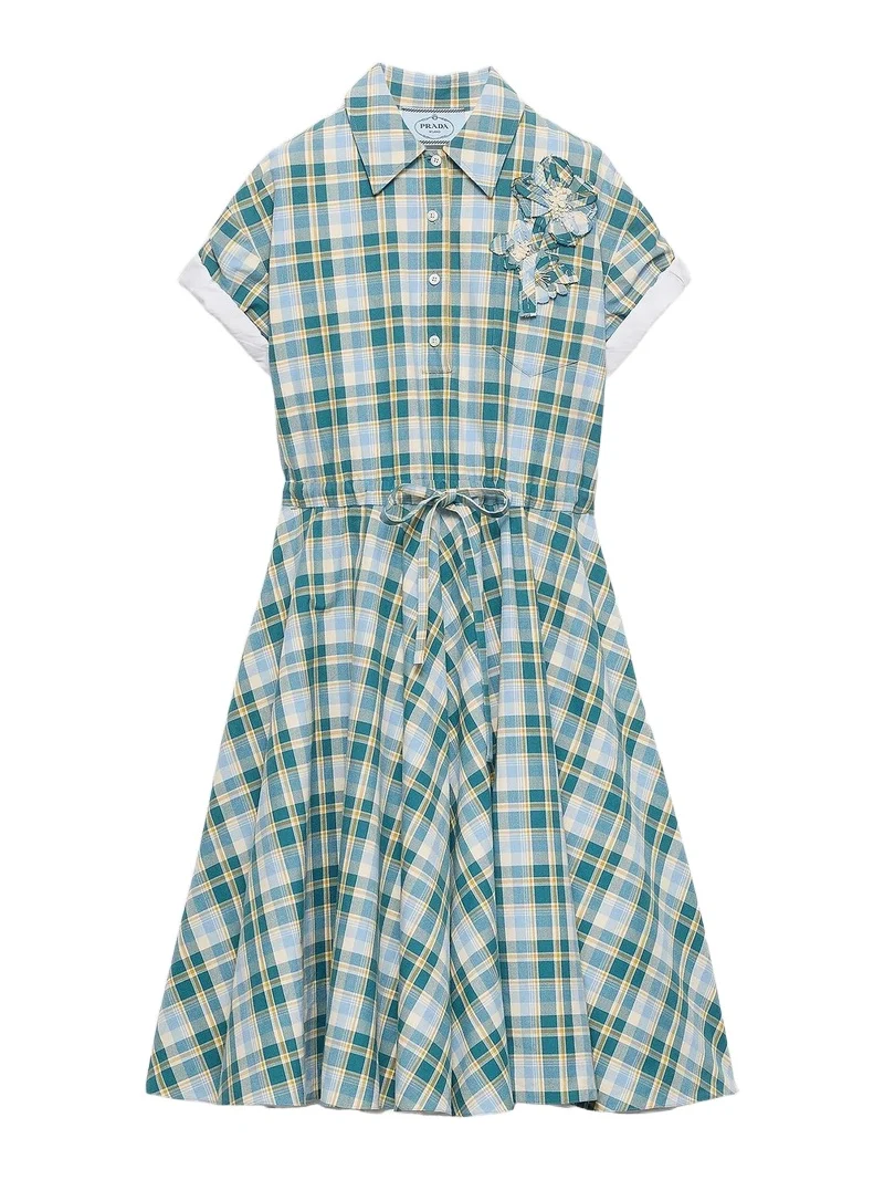 Prada Women's Embroidered Checked Cotton Dress