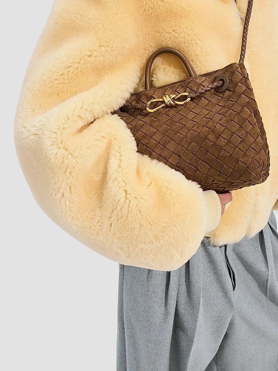 Bottega Veneta Women's Andiamo Small Intrecciato-Suede Top Handle Bag | Thumbnail 3 Bottega Veneta Women's Andiamo Small Intrecciato-Suede Top Handle Bag | Thumbnail 3