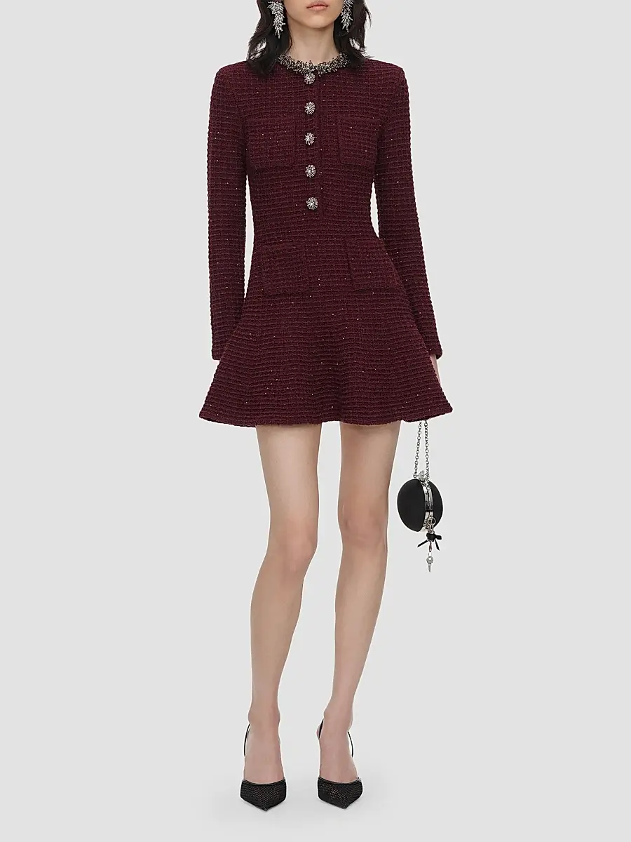 Self-Portrait Women's Embellished Textured-Knit Mini Dress | Thumbnail 2 Self-Portrait Women's Embellished Textured-Knit Mini Dress | Thumbnail 2