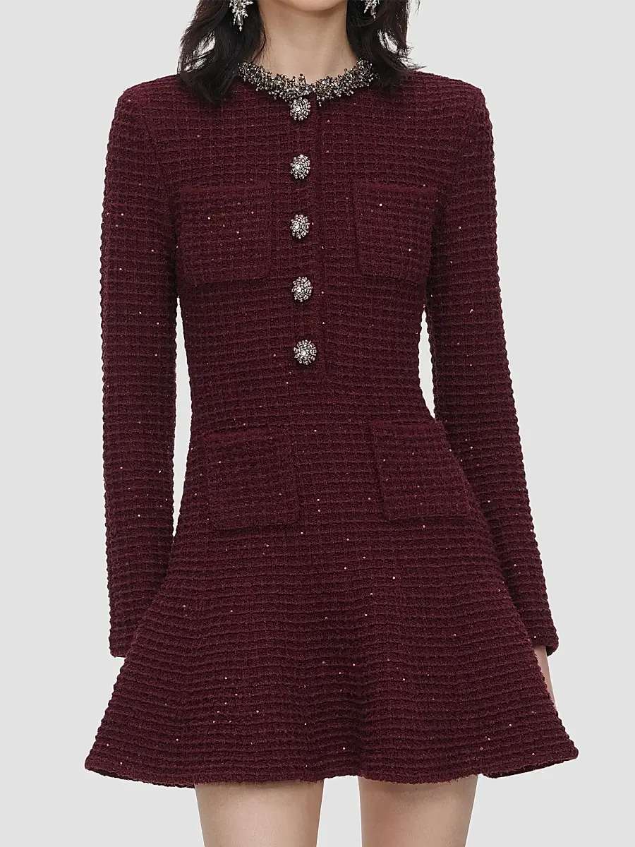 Self-Portrait Women's Embellished Textured-Knit Mini Dress | Thumbnail 3 Self-Portrait Women's Embellished Textured-Knit Mini Dress | Thumbnail 3