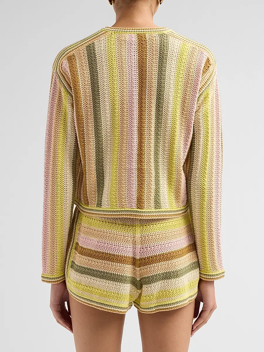 Zimmermann Women's Indra Striped Crochet Cotton Cardigan | Thumbnail 3