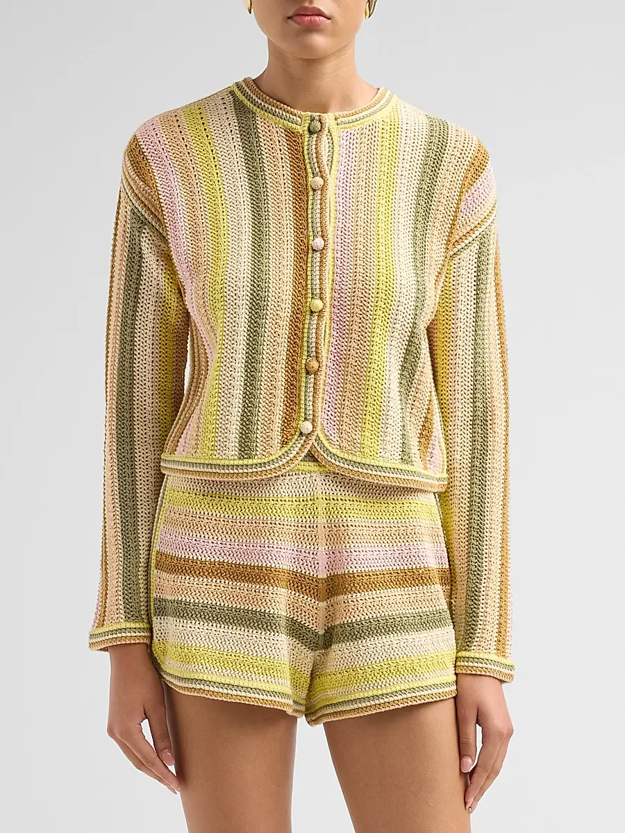 Zimmermann Women's Indra Striped Crochet Cotton Cardigan | Thumbnail 4