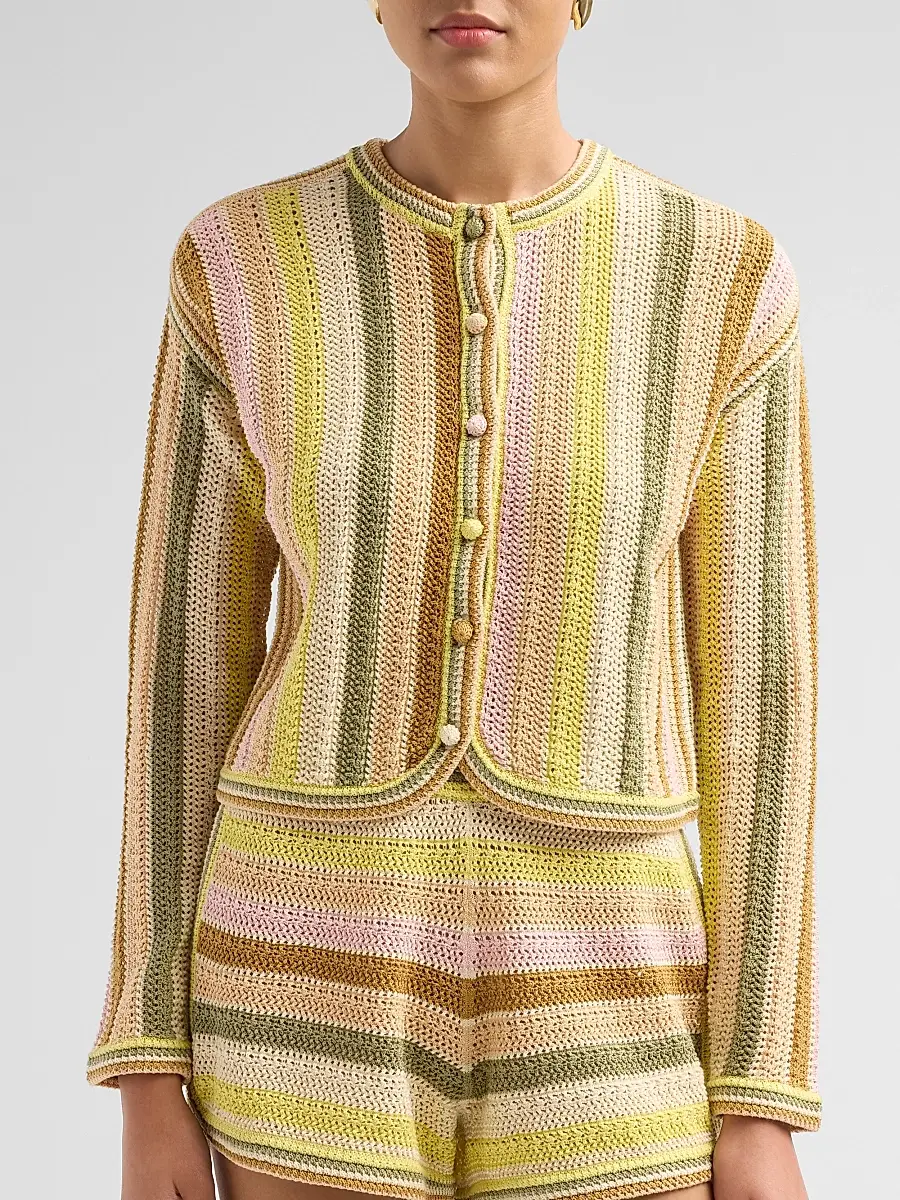 Zimmermann Women's Indra Striped Crochet Cotton Cardigan | Thumbnail 5