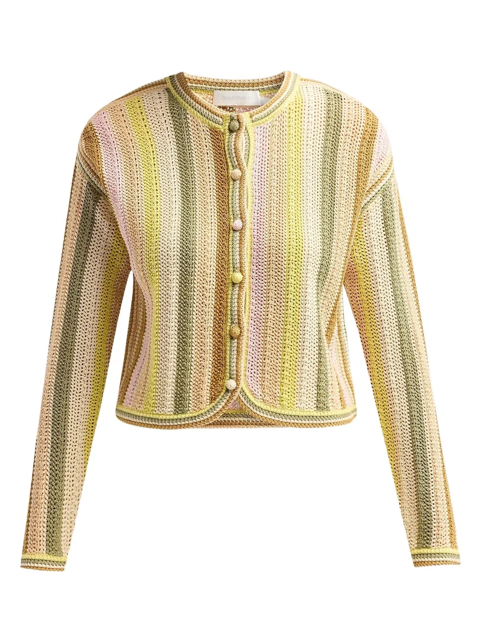 Women's Indra Striped Crochet Cotton Cardigan