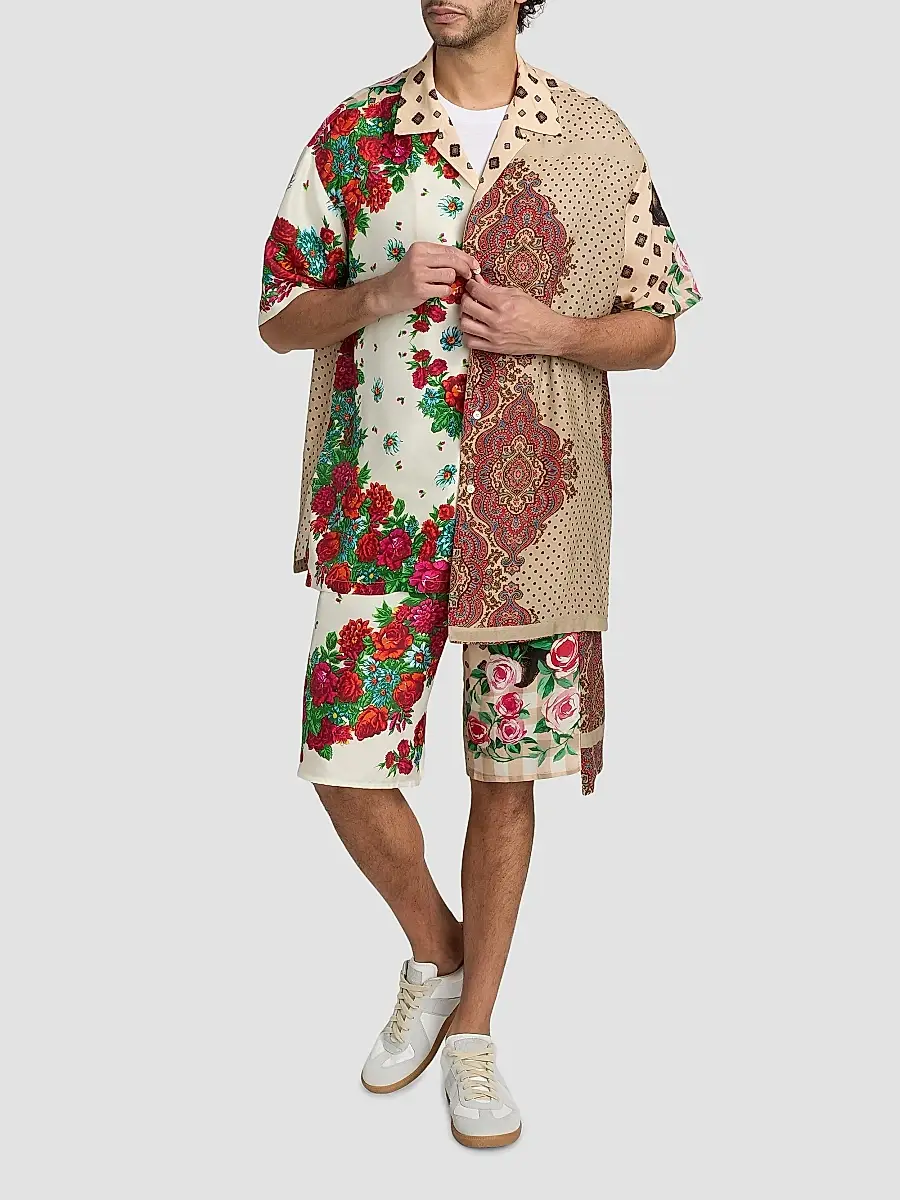 MOSCHINO Men's Floral Spliced Silk Shorts | Thumbnail 2 MOSCHINO Men's Floral Spliced Silk Shorts | Thumbnail 2