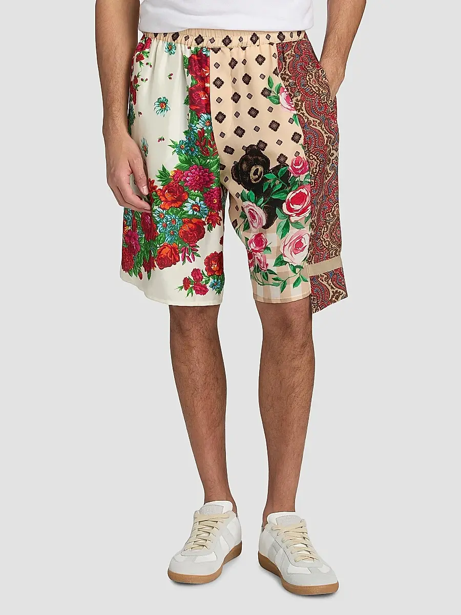 MOSCHINO Men's Floral Spliced Silk Shorts | Thumbnail 3 MOSCHINO Men's Floral Spliced Silk Shorts | Thumbnail 3