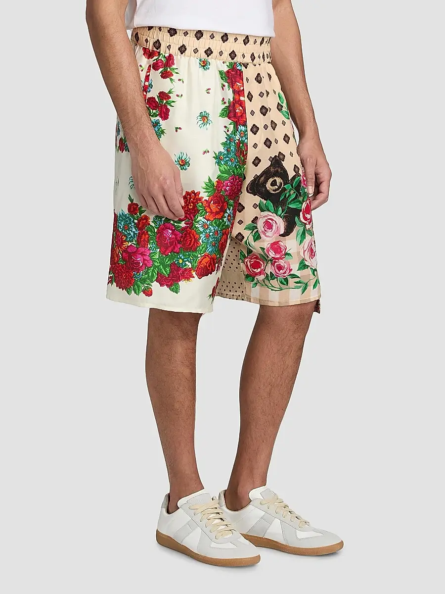 MOSCHINO Men's Floral Spliced Silk Shorts | Thumbnail 4 MOSCHINO Men's Floral Spliced Silk Shorts | Thumbnail 4