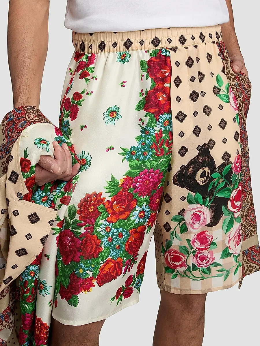 MOSCHINO Men's Floral Spliced Silk Shorts | Thumbnail 6 MOSCHINO Men's Floral Spliced Silk Shorts | Thumbnail 6