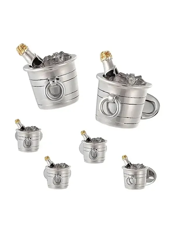 Men's 6-Piece Sterling Silver Champagne Bucket Cufflink & Shirt Stud Set Men's 6-Piece Sterling Silver Champagne Bucket Cufflink & Shirt Stud Set