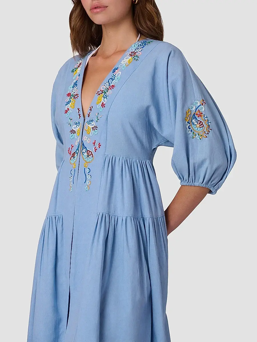 Shoshanna Women's Evora Embroidered Cotton Midi-Dress | Thumbnail 4 Shoshanna Women's Evora Embroidered Cotton Midi-Dress | Thumbnail 4