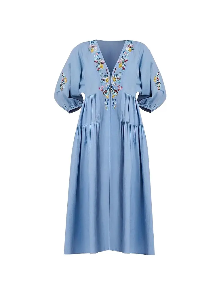 Shoshanna Women's Evora Embroidered Cotton Midi-Dress