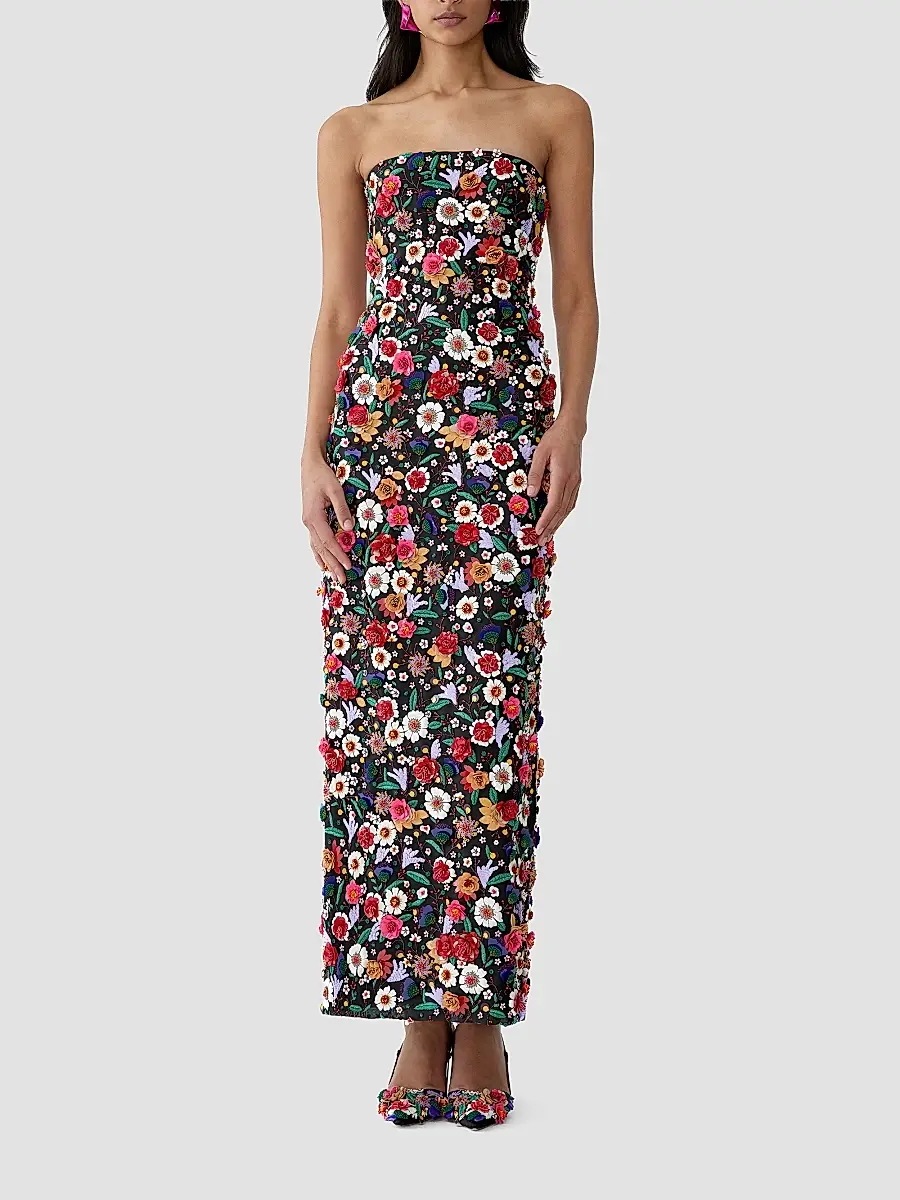 Carolina Herrera Women's Floral-Embellished Silk Strapless Column Gown | Thumbnail 2 Carolina Herrera Women's Floral-Embellished Silk Strapless Column Gown | Thumbnail 2