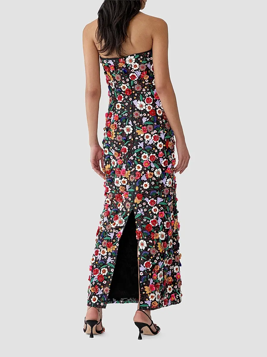Carolina Herrera Women's Floral-Embellished Silk Strapless Column Gown | Thumbnail 3 Carolina Herrera Women's Floral-Embellished Silk Strapless Column Gown | Thumbnail 3