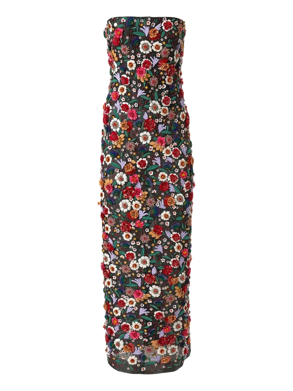 Women's Floral-Embellished Silk Strapless Column Gown
