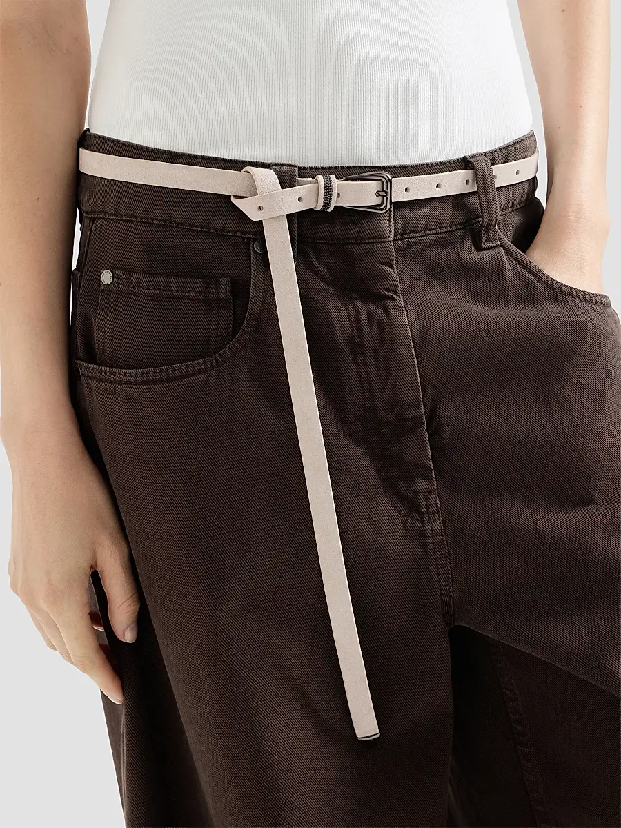 Brunello Cucinelli Women's Suede Belt with Shiny Loop - Buff | Thumbnail 2 Brunello Cucinelli Women's Suede Belt with Shiny Loop - Buff | Thumbnail 2