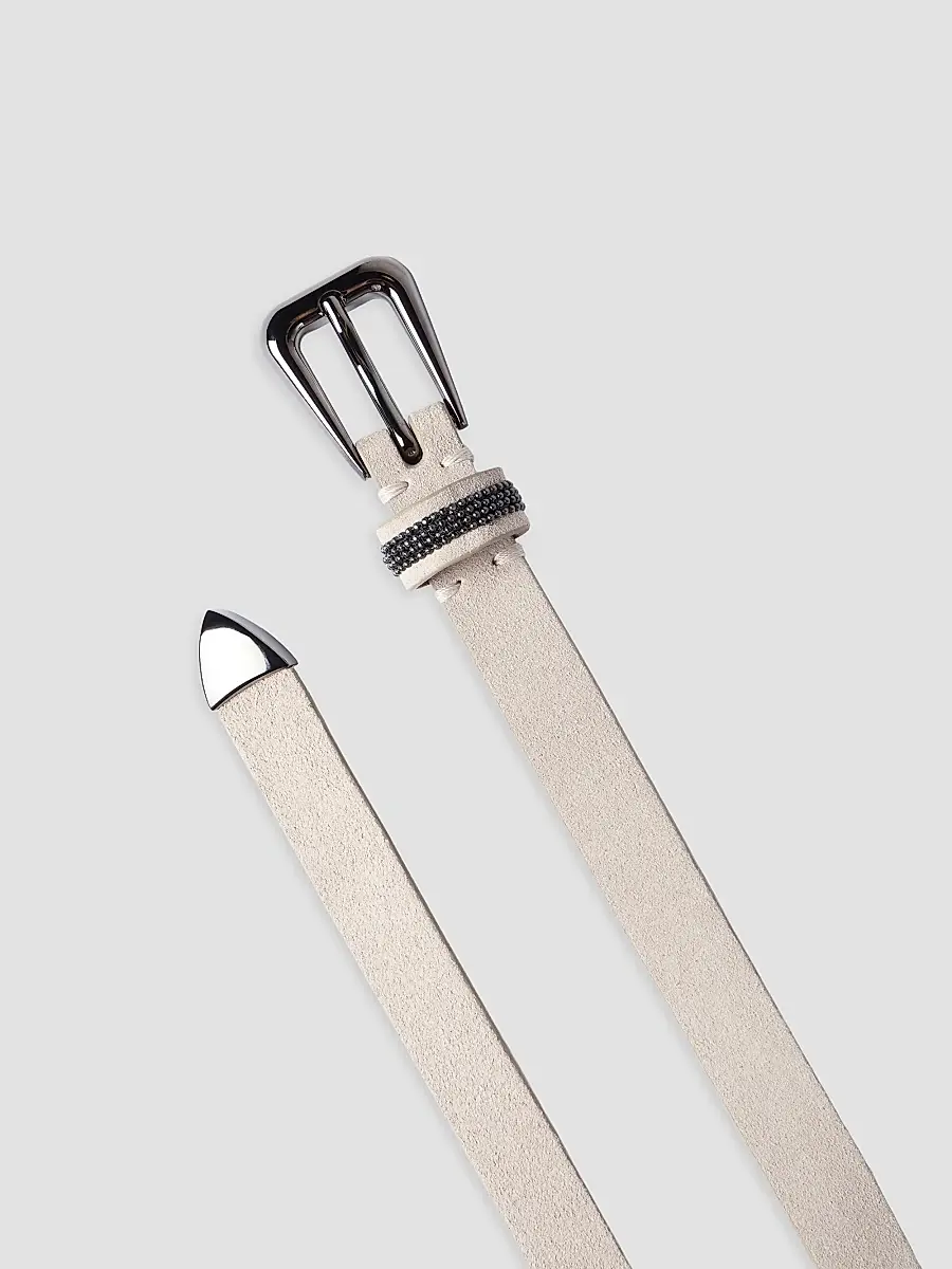 Brunello Cucinelli Women's Suede Belt with Shiny Loop - Buff | Thumbnail 3 Brunello Cucinelli Women's Suede Belt with Shiny Loop - Buff | Thumbnail 3