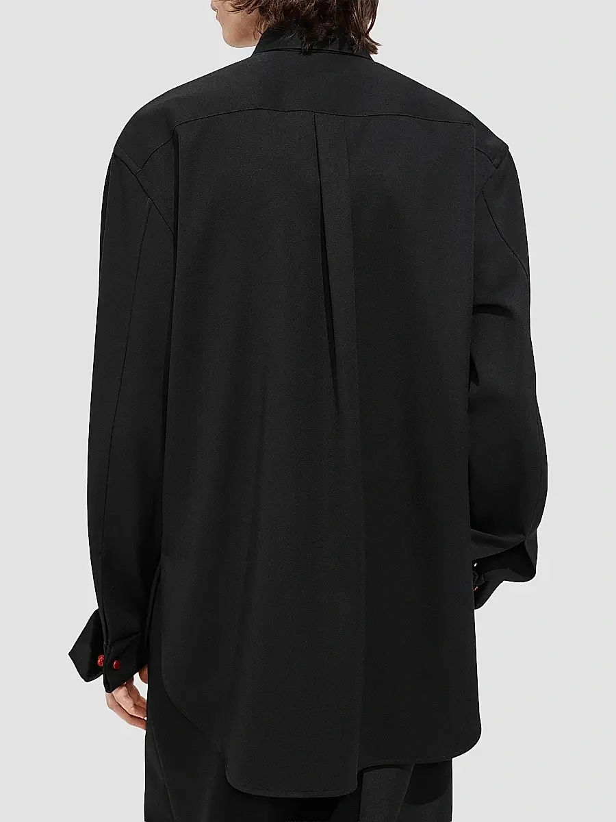 Bottega Veneta Men's Intrecciato-Bib Wool Grain De Poudre Shirt | Thumbnail 3 Bottega Veneta Men's Intrecciato-Bib Wool Grain De Poudre Shirt | Thumbnail 3