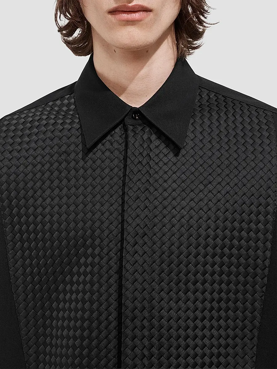 Bottega Veneta Men's Intrecciato-Bib Wool Grain De Poudre Shirt | Thumbnail 4 Bottega Veneta Men's Intrecciato-Bib Wool Grain De Poudre Shirt | Thumbnail 4