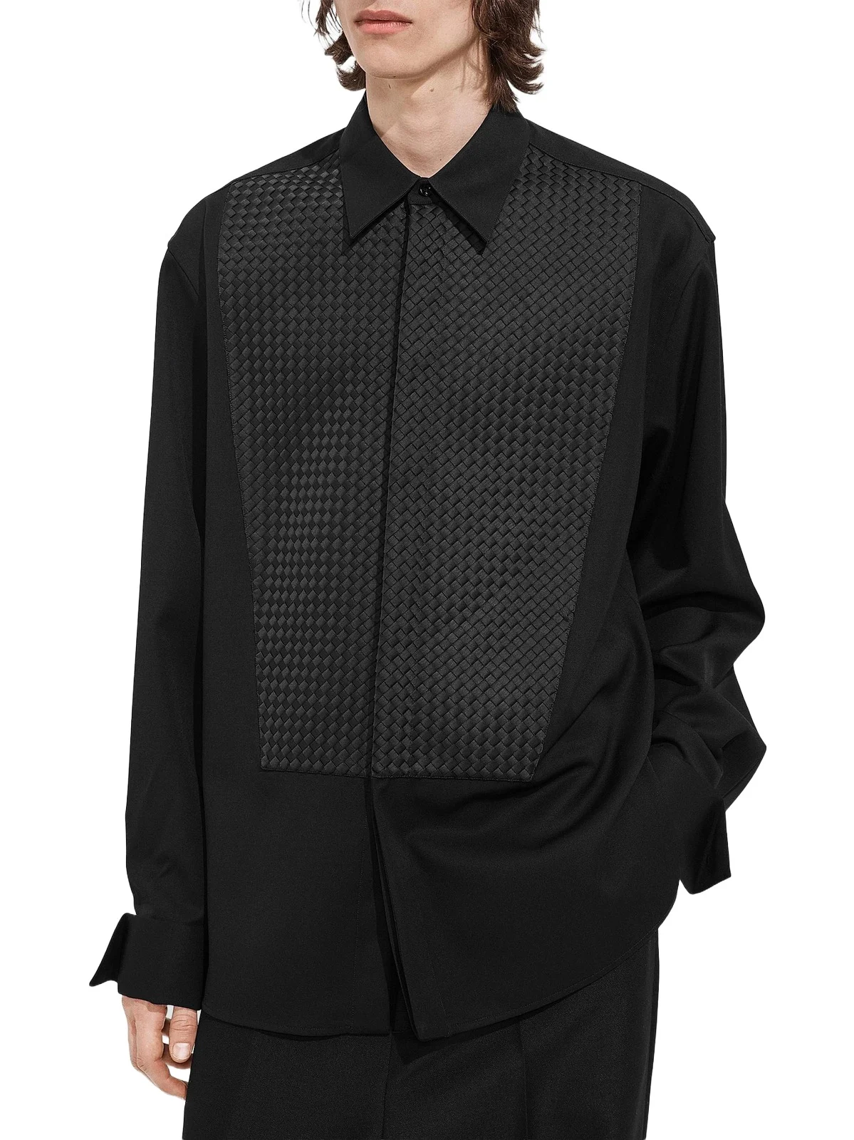 Bottega Veneta Men's Intrecciato-Bib Wool Grain De Poudre Shirt