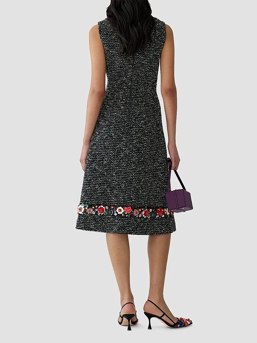 Carolina Herrera Women's Metallic Tweed Floral Embellished-Trim Midi Dress | Thumbnail 3 Carolina Herrera Women's Metallic Tweed Floral Embellished-Trim Midi Dress | Thumbnail 3