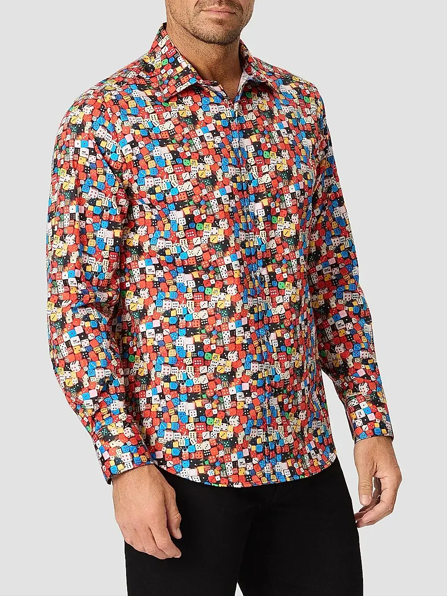 Robert Graham Men's Snake Eyes Dice-Print Stretch Cotton Shirt | Thumbnail 3 Robert Graham Men's Snake Eyes Dice-Print Stretch Cotton Shirt | Thumbnail 3