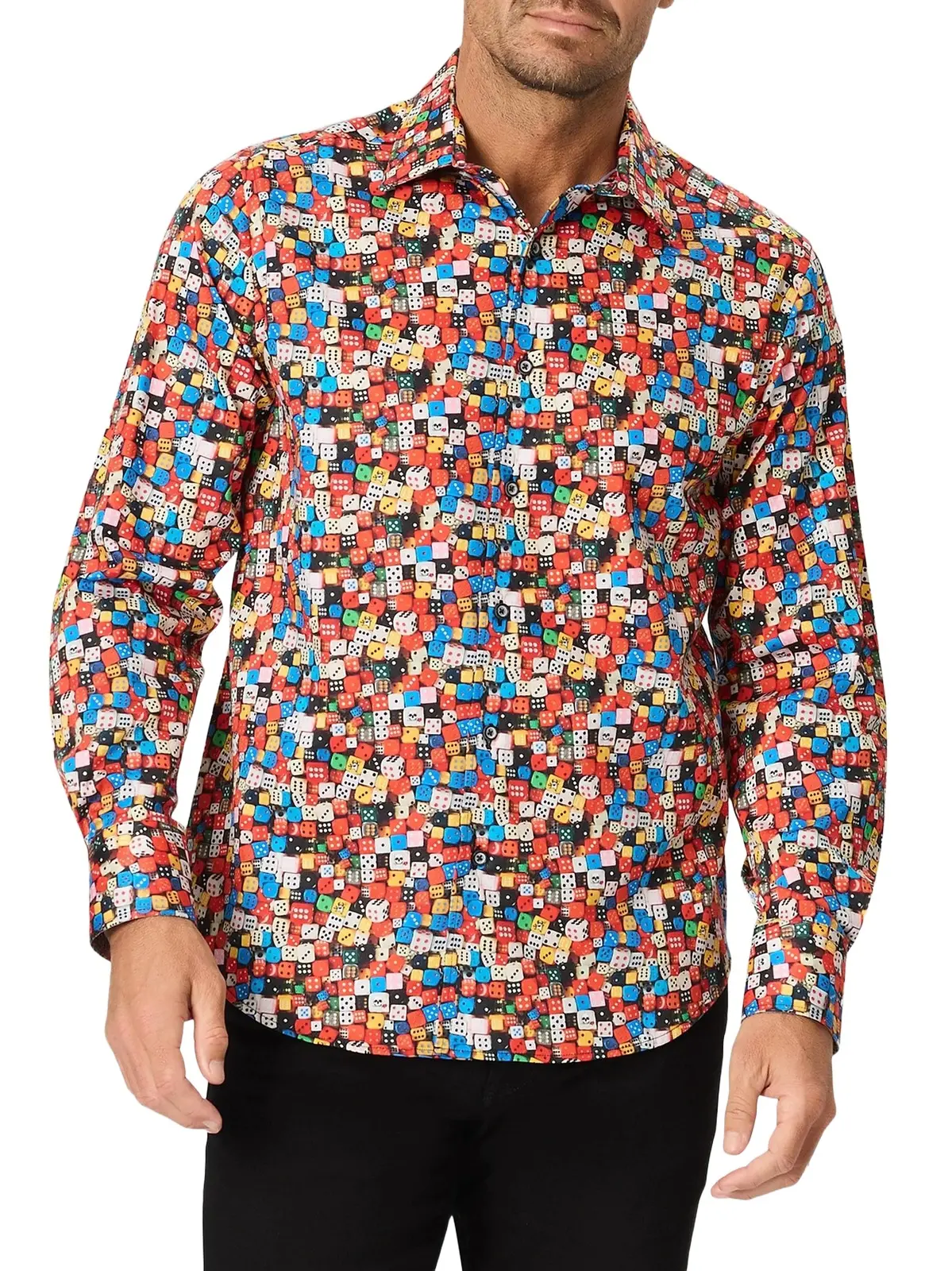 Men's Snake Eyes Dice-Print Stretch Cotton Shirt Men's Snake Eyes Dice-Print Stretch Cotton Shirt
