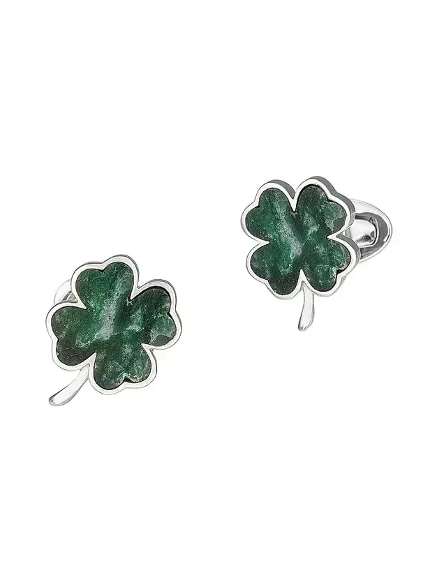 Men's Four-Leaf Clover Green Onyx & Rhodium-Plated Cufflinks
