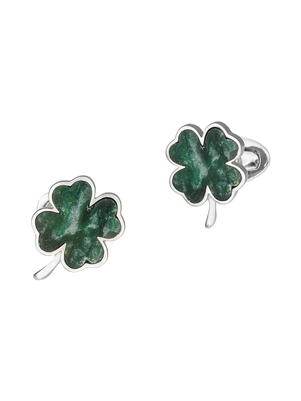Men's Four-Leaf Clover Green Onyx & Rhodium-Plated Cufflinks Men's Four-Leaf Clover Green Onyx & Rhodium-Plated Cufflinks