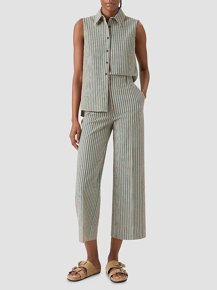 Akris punto Women's Seersucker Striped Cotton Blouse | Thumbnail 2 Akris punto Women's Seersucker Striped Cotton Blouse | Thumbnail 2