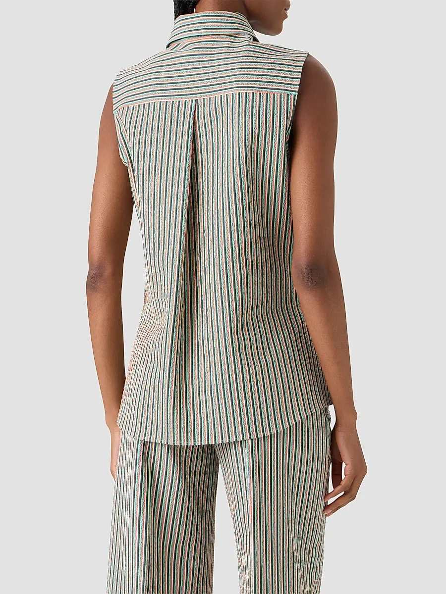Akris punto Women's Seersucker Striped Cotton Blouse | Thumbnail 3 Akris punto Women's Seersucker Striped Cotton Blouse | Thumbnail 3