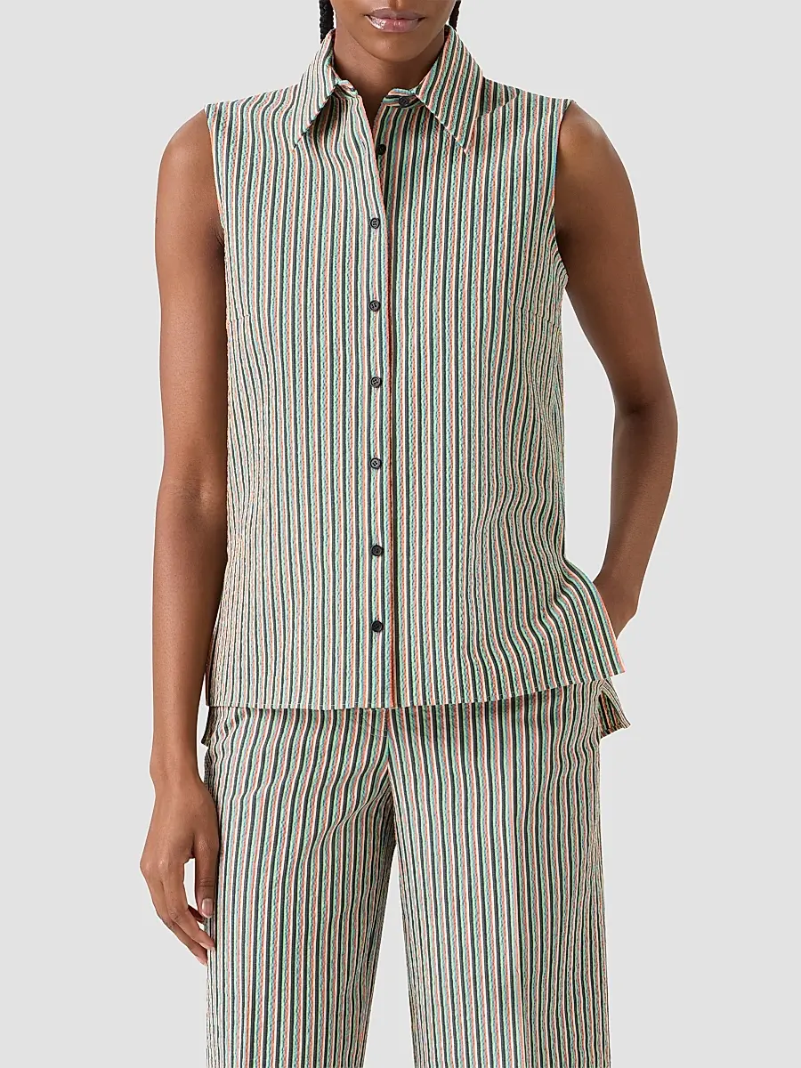 Akris punto Women's Seersucker Striped Cotton Blouse | Thumbnail 4 Akris punto Women's Seersucker Striped Cotton Blouse | Thumbnail 4
