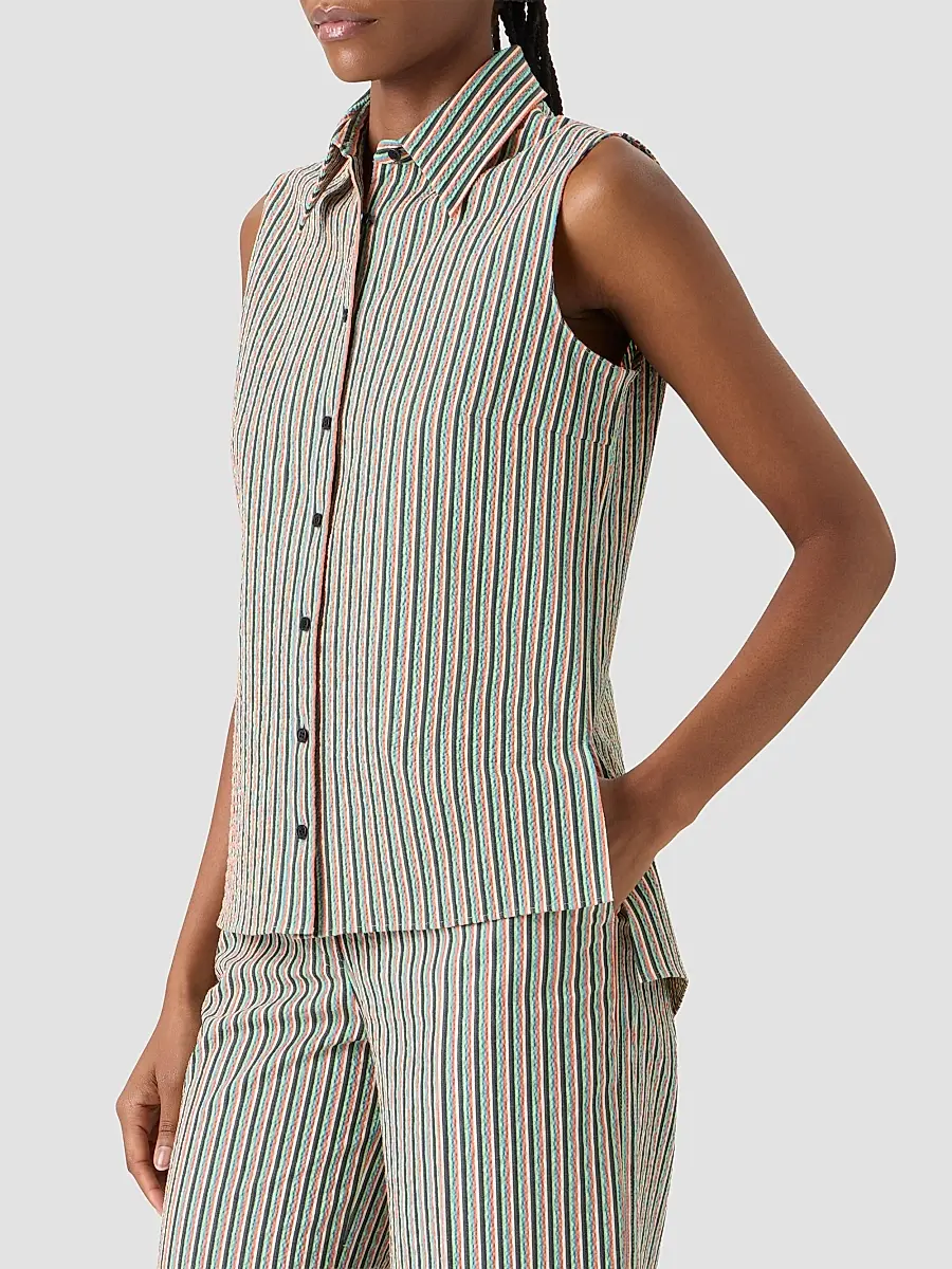 Akris punto Women's Seersucker Striped Cotton Blouse | Thumbnail 6 Akris punto Women's Seersucker Striped Cotton Blouse | Thumbnail 6