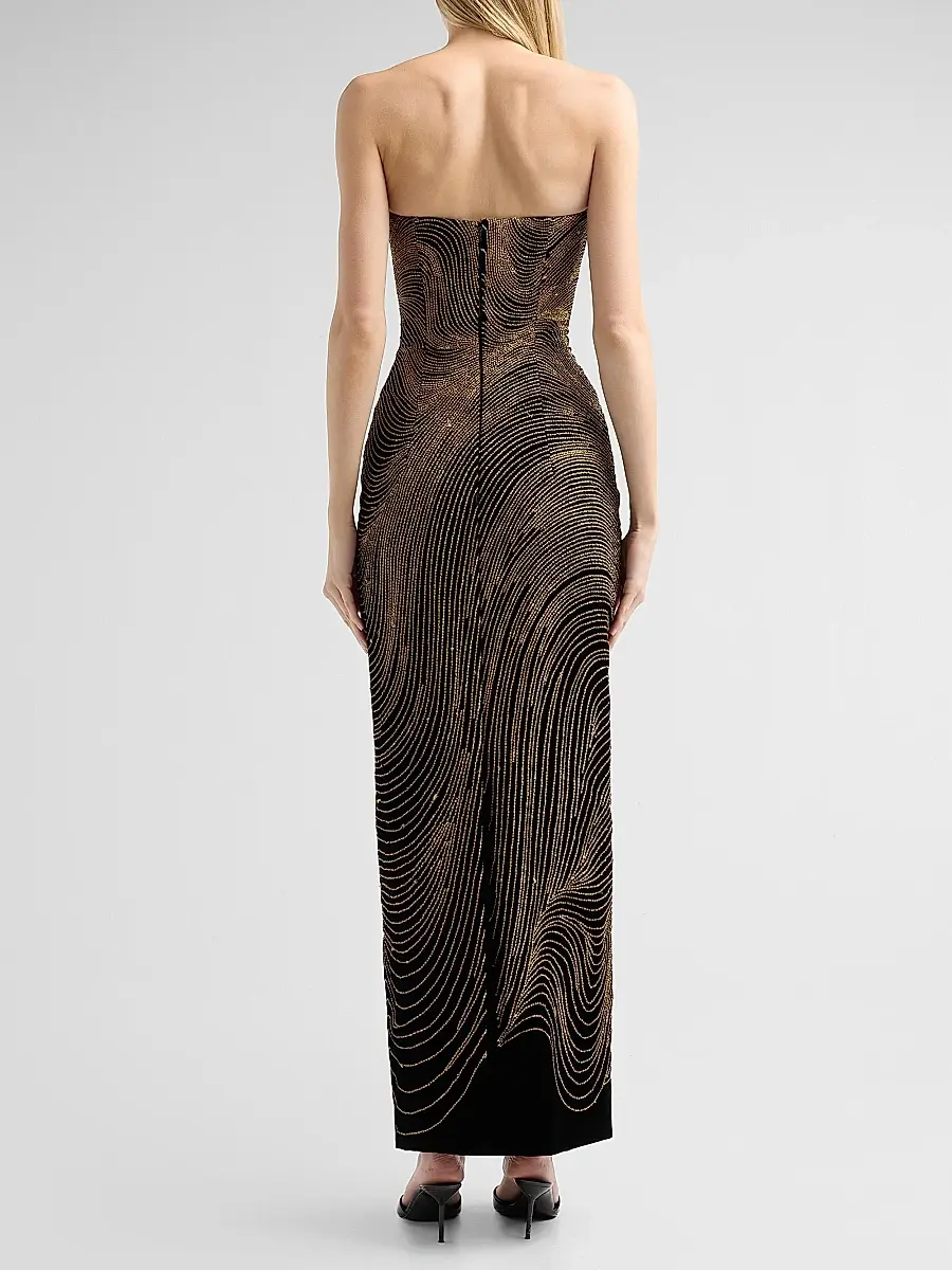 Oscar de la Renta Women's Bugle Waves Embroidered Strapless Cocktail Dress | Thumbnail 3