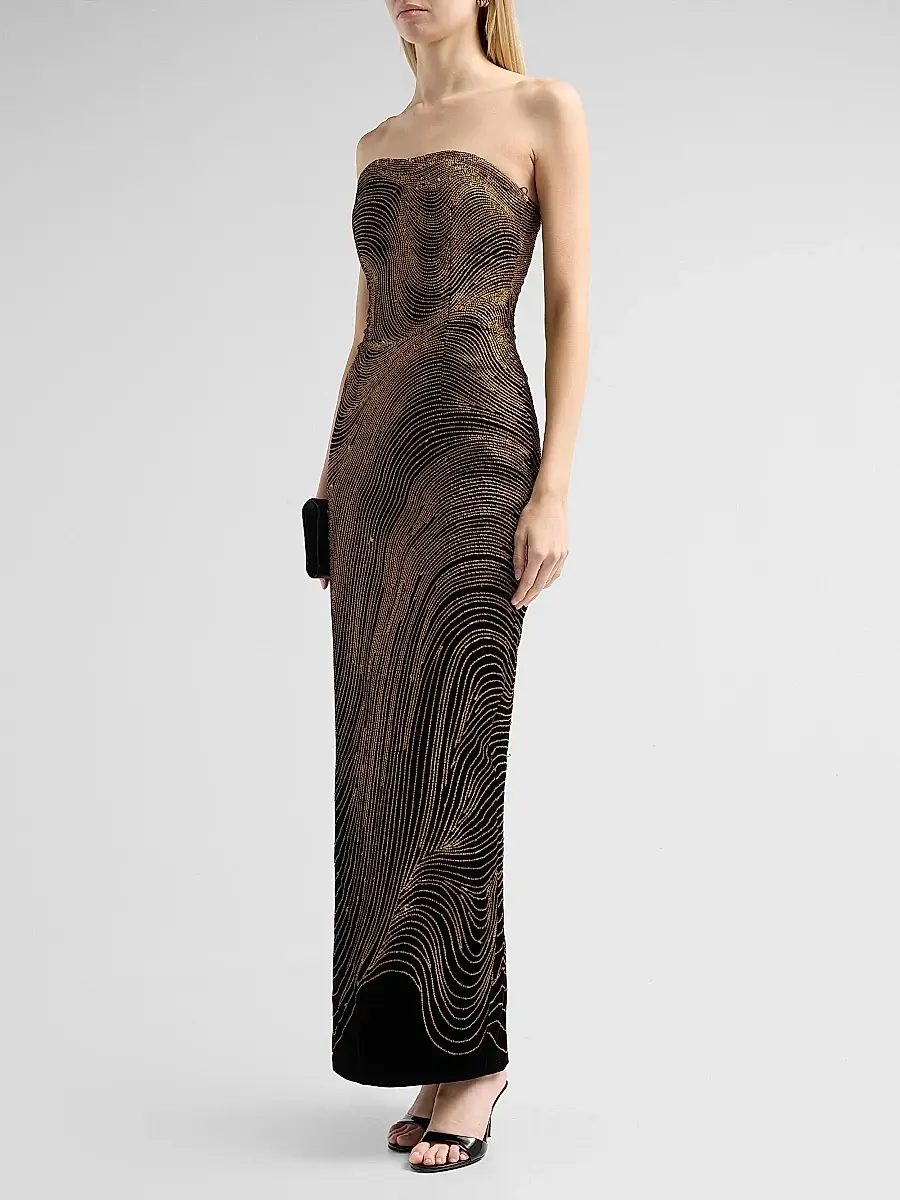 Oscar de la Renta Women's Bugle Waves Embroidered Strapless Cocktail Dress | Thumbnail 4