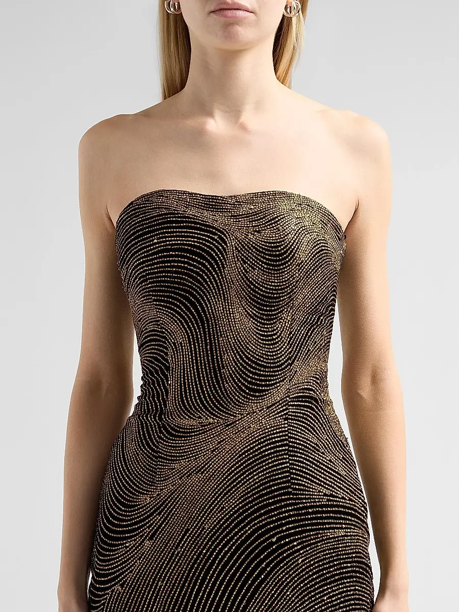 Oscar de la Renta Women's Bugle Waves Embroidered Strapless Cocktail Dress | Thumbnail 5