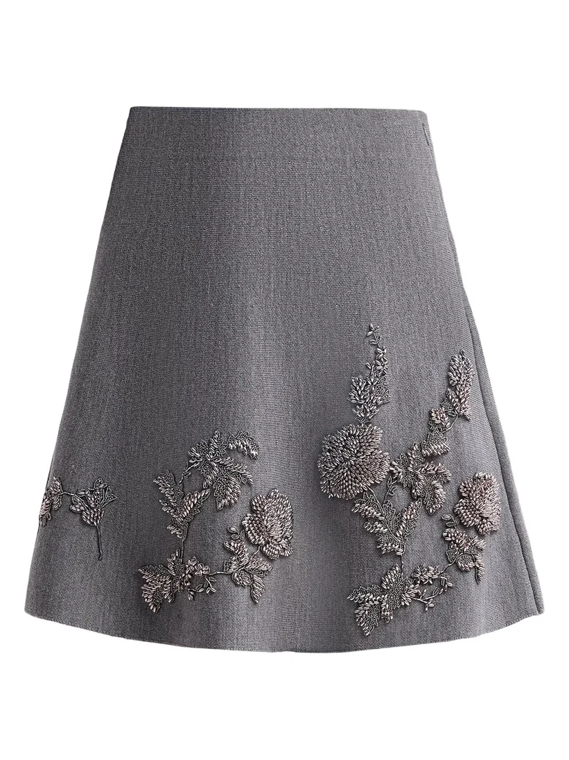 Oscar de la Renta Women's Beaded Wool Mini Skirt