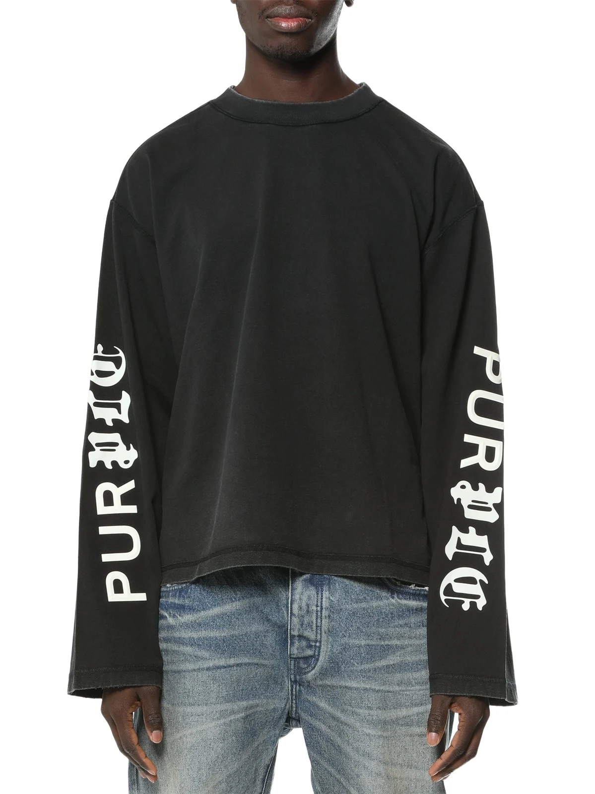 Purple Brand Men's Logo Cotton Crop Long-Sleeve T-Shirt