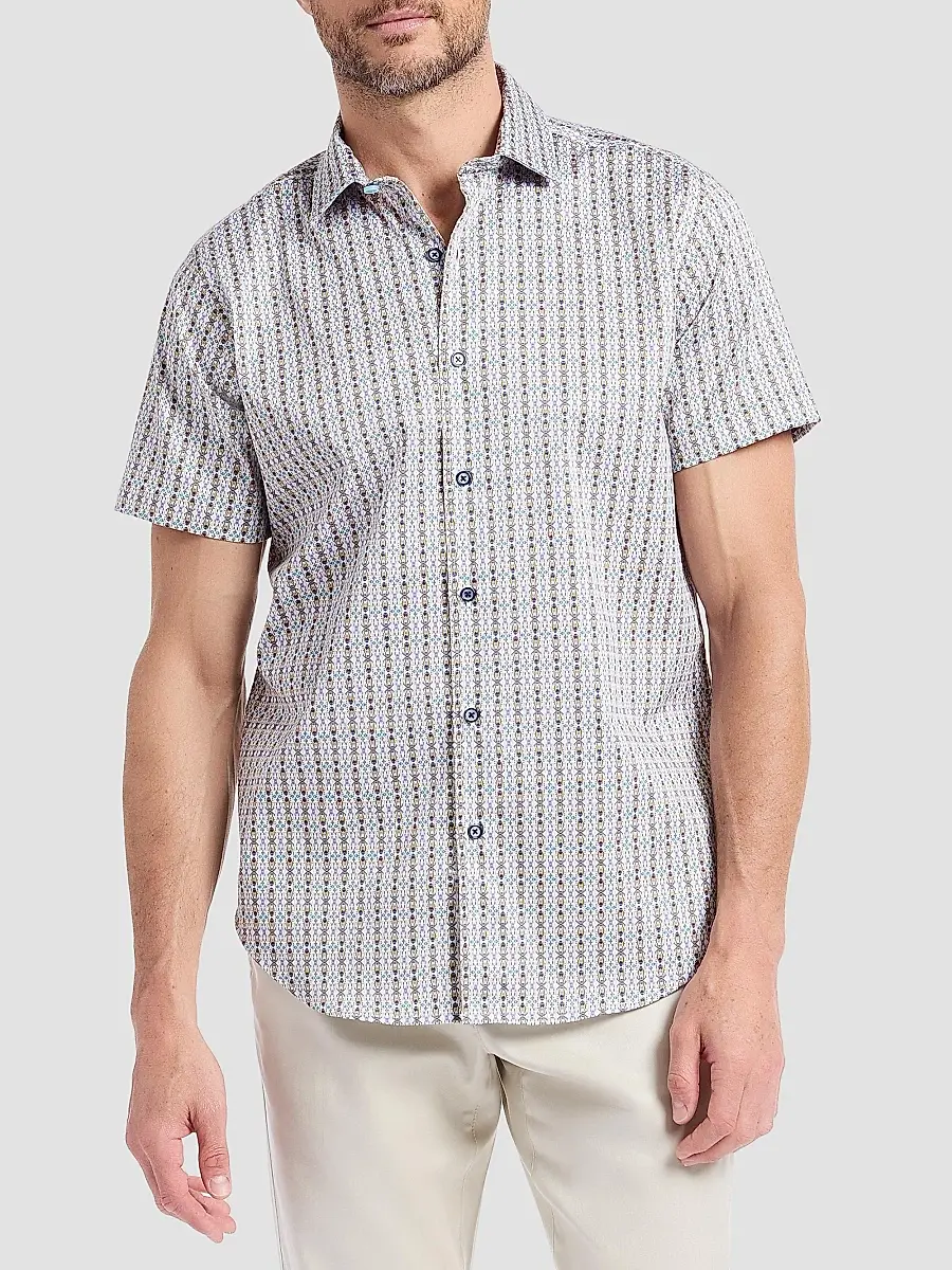 Robert Graham Men's Abbotswell Geometric Stretch-Cotton Short-Sleeve Shirt | Thumbnail 3