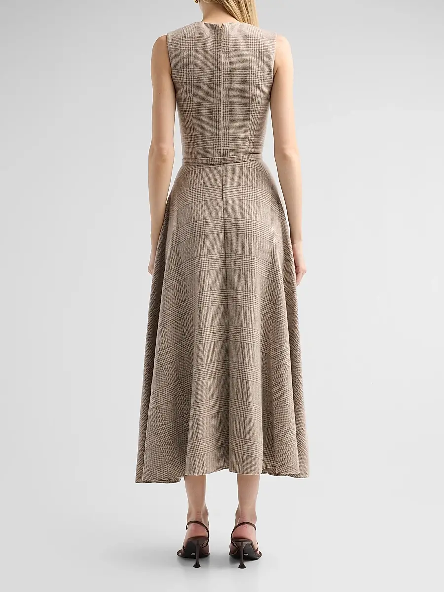 Oscar de la Renta Women's Glen Check Wool-Silk-Cashmere Day Dress | Thumbnail 3