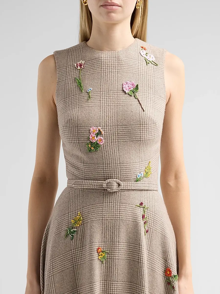 Oscar de la Renta Women's Glen Check Wool-Silk-Cashmere Day Dress | Thumbnail 5