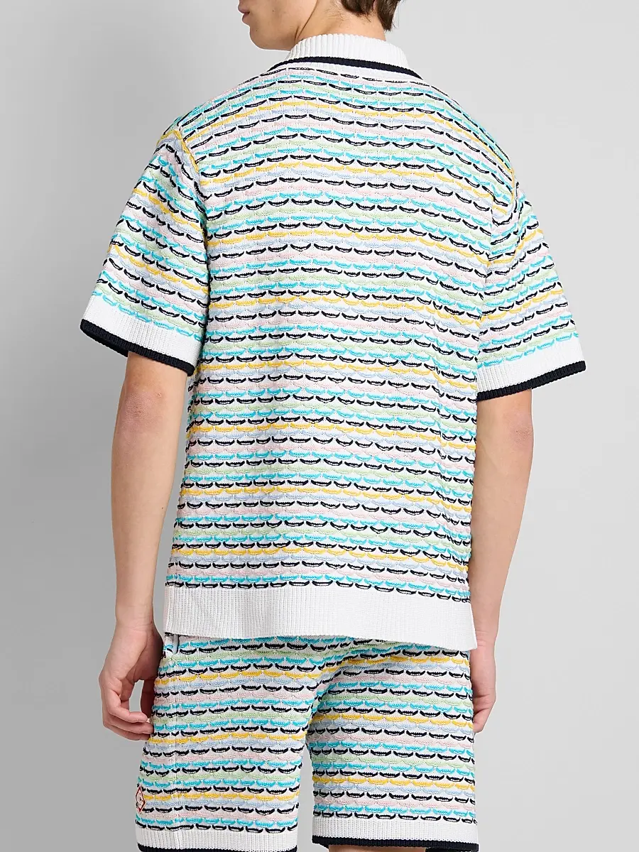 Casablanca Men's Tuck-Stitch Cotton Knit Short-Sleeve Shirt | Thumbnail 3 Casablanca Men's Tuck-Stitch Cotton Knit Short-Sleeve Shirt | Thumbnail 3