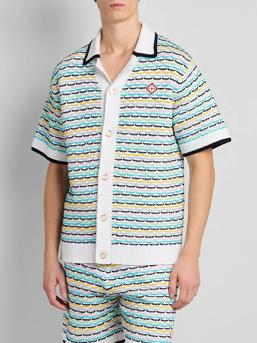 Casablanca Men's Tuck-Stitch Cotton Knit Short-Sleeve Shirt | Thumbnail 4 Casablanca Men's Tuck-Stitch Cotton Knit Short-Sleeve Shirt | Thumbnail 4