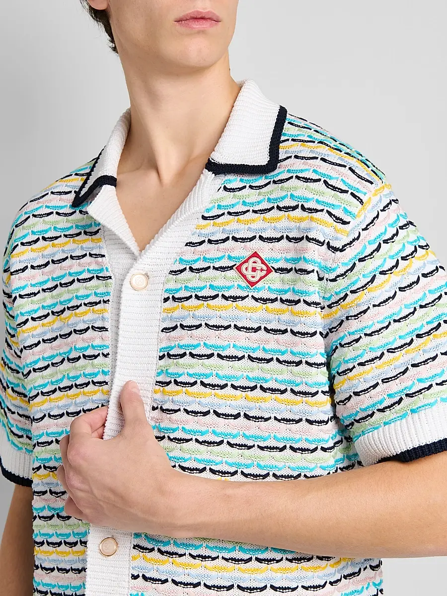 Casablanca Men's Tuck-Stitch Cotton Knit Short-Sleeve Shirt | Thumbnail 5 Casablanca Men's Tuck-Stitch Cotton Knit Short-Sleeve Shirt | Thumbnail 5