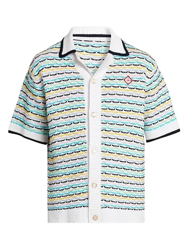 Men's Tuck-Stitch Cotton Knit Short-Sleeve Shirt